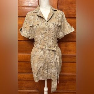 Mable beige paisley print button-down mini shirtdress
